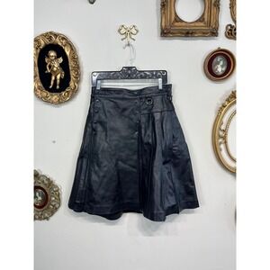 Vintage LEXTHER Men's Genuine Black Leather Kilt Goth Punk Y2K Pleated Skirt 101